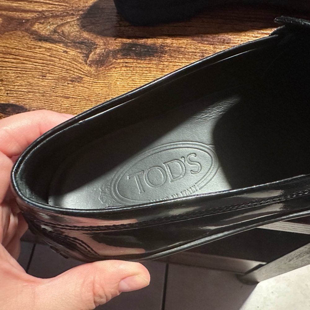 Tod's Black Patent Leather Penny Loafers 38 1/2 - Picture 3 of 10